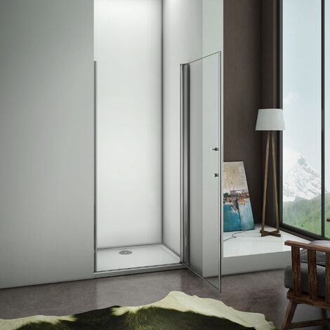 197cm Porta Doccia Per Nicchia Apertura Battente In Vetro Temperato Trasparente Anticalcare Telaio Cromo Lucido larga 76cm