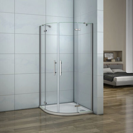 195 cm Box Doccia Semicircolare Doppia Porta Battente Saloon Vetro 6 mm Temperato Anticalcare con Barra Stabilizzatrice 80x80cm