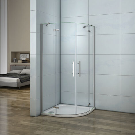 195 cm Box Doccia Semicircolare Doppia Porta Battente Saloon Vetro 6 mm Temperato Anticalcare con Barra Stabilizzatrice 80x80cm