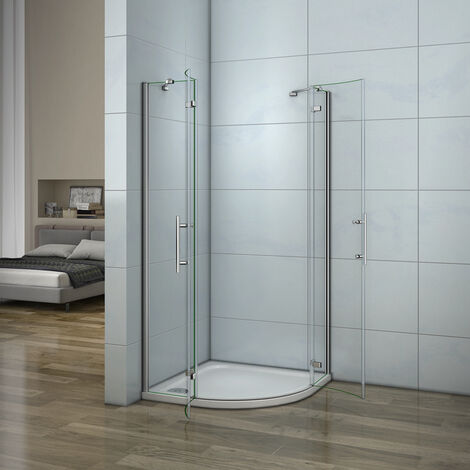 195 cm Box Doccia Semicircolare Doppia Porta Battente Saloon Vetro 6 mm Temperato Anticalcare con Barra Stabilizzatrice 80x80cm