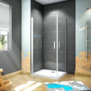 185 cm Box doccia Angolare Doppia Porta Battente Vetro Temperato 5 mm Trasparente Profilo Argento Opaco 80×80 cm
