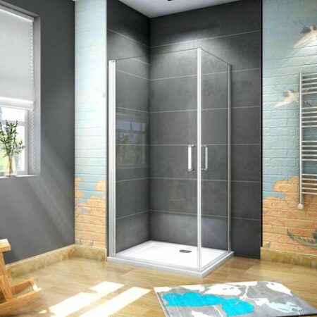 185 cm Box doccia Angolare Doppia Porta Battente Vetro Temperato 5 mm Trasparente Profilo Argento Opaco 80x80 cm