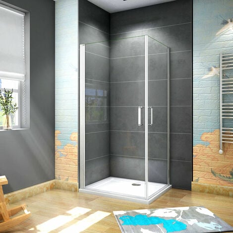 185 cm Box doccia Angolare Doppia Porta Battente Vetro Temperato 5 mm Trasparente Profilo Argento Opaco 80x80 cm