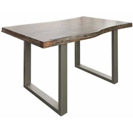 FREEFORM 5 Tavolo da pranzo in legno di acacia - laccato grigio / gambe in ferro - argento mat 140x90x77