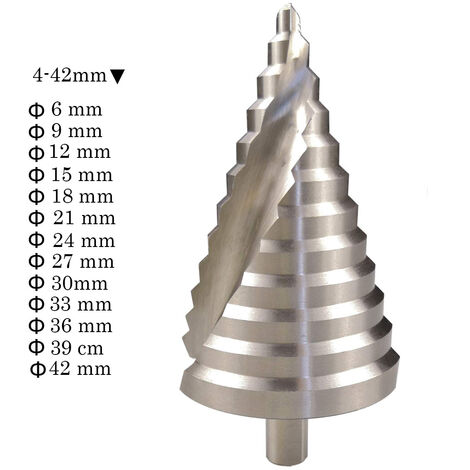 Fresa Conica a Gradini 4-42mm Punta Allarga Fori Elicoidale Gambo 25mm
