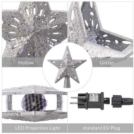 Puntale Proiettore LED per Albero di Natale Forma Stella Silver Gioco di Luce