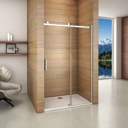 150x195 cm Porta Doccia Per Nicchia Anta Scorrevole Ingresso Laterale in Vetro 6 mm Temperato Trasparente Telai In Alluminio Cromato Lucido
