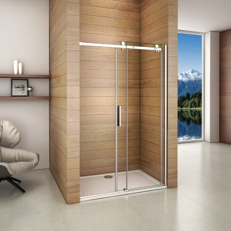 150x195 cm Porta Doccia Per Nicchia Anta Scorrevole Ingresso Laterale in Vetro 6 mm Temperato Trasparente Telai In Alluminio Cromato Lucido