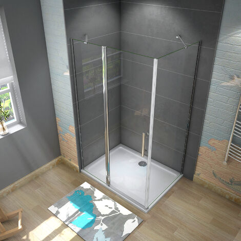 120x80 cm Box Doccia Angolare Porta Battente con Parete Laterale Vetro 6 mm Temperato Anticalcare con Barra Stabilizzatrice Cromato Lucido Alto 195 cm