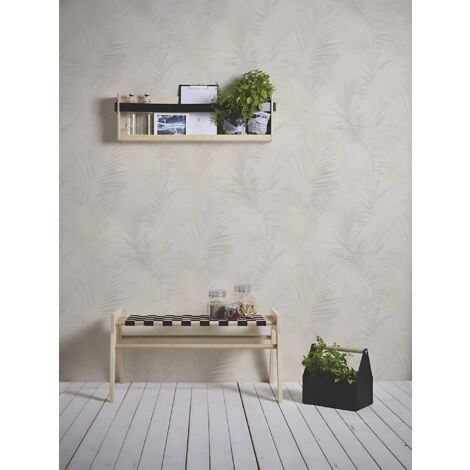 Carta da parati natura Profhome 374113 Carta da parati TNT leggermente strutturata con design giungla opaca beige bianco-crema grigio 5,33 m2
