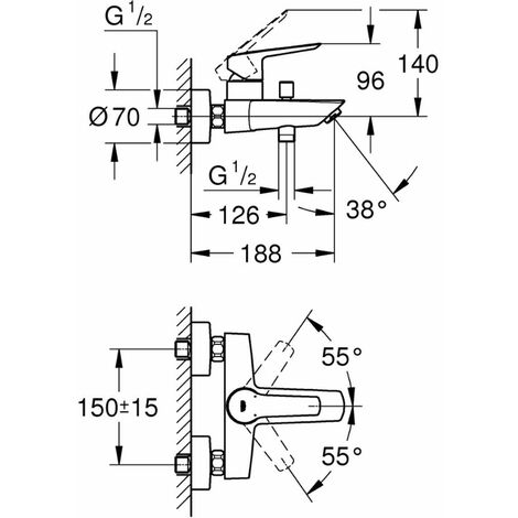 Grohe QuickFix Start - Miscelatore a parete per vasca da bagno, cromo 24206002
