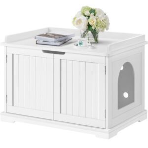Yaheetech Casetta per Gatti Cuccioli Grande in Legno Armadietto con 2 Ante per Animali Lettiera per Domestici con Divisore Rimuovibile Bianco