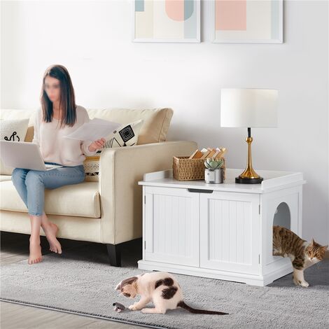 Yaheetech Casetta per Gatti Cuccioli Grande in Legno Armadietto con 2 Ante per Animali Lettiera per Domestici con Divisore Rimuovibile Bianco