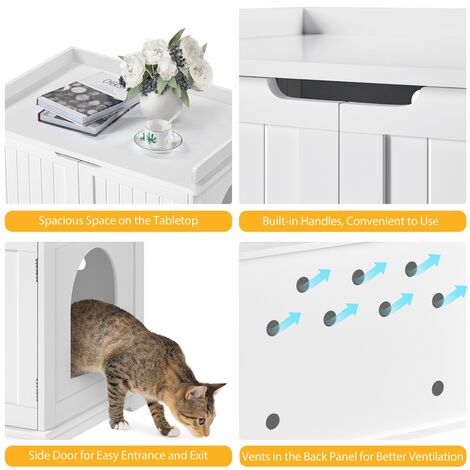 Yaheetech Casetta per Gatti Cuccioli Grande in Legno Armadietto con 2 Ante per Animali Lettiera per Domestici con Divisore Rimuovibile Bianco
