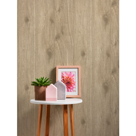 Carta da parati aspetto legno Profhome 300434 Carta da parati TNT liscia in stile country opaca marrone beige 5,33 m2