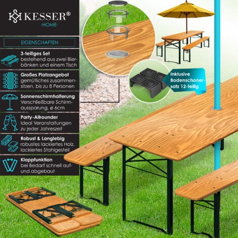 KESSER® Set tenda da birra Set di mobili da giardino 3 pezzi  pieghevole 170 x 46 x 75cm  2X panche da birra 1x tavolo da birra  set tavolo da bar per birra  marrone chiaro, 170cm x 46cm