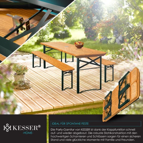 KESSER® Set tenda da birra Set di mobili da giardino 3 pezzi  pieghevole 170 x 46 x 75cm  2X panche da birra 1x tavolo da birra  set tavolo da bar per birra  marrone chiaro, 170cm x 46cm