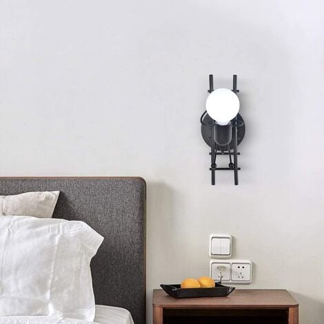 GOECO Applique Murale Creativa Umanoide Lampada da Parete Moderna Lampada da Parete Arte Deco E27 per Camera da Letto, Camera dei Bambini, Corridoio, Ristorante, Scala (Nero)