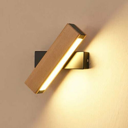 GOECO Applique da Parete LED Interna, Applique LED Rotante a 360° in Legno Massiccio, Lampada da Parete Moderna per Camera da Letto, Nero, Luce Calda 3000K