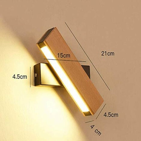 GOECO Applique da Parete LED Interna, Applique LED Rotante a 360° in Legno Massiccio, Lampada da Parete Moderna per Camera da Letto, Nero, Luce Calda 3000K