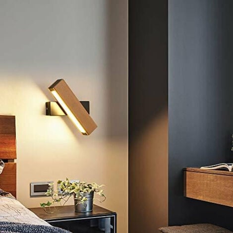 GOECO Applique da Parete LED Interna, Applique LED Rotante a 360° in Legno Massiccio, Lampada da Parete Moderna per Camera da Letto, Nero, Luce Calda 3000K