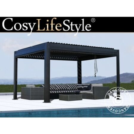 Gazebo pergola bioclimatico San Pablo Alu+, 3x4m, Nero