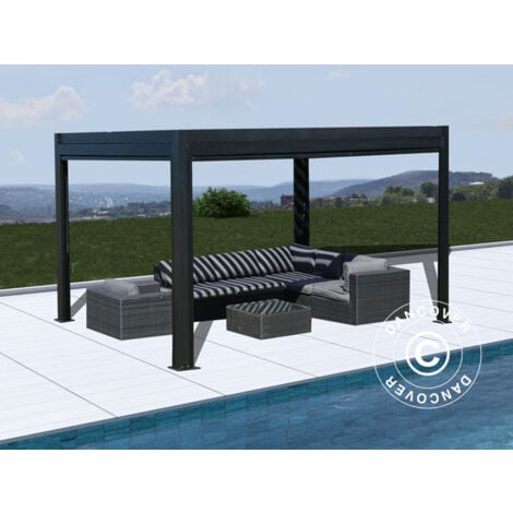 Gazebo pergola bioclimatico San Pablo Alu+, 3x4m, Nero