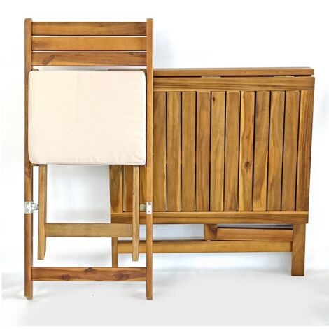 Set tavolino con 2 sedie da balcone salvaspazio in legno Melzo