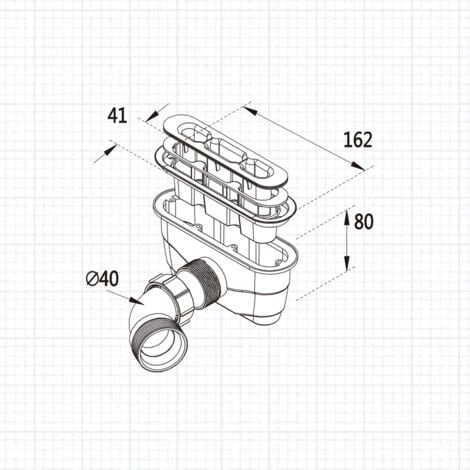 Sifone Pilettone per Scarico doccia da 162 mm Forma Lunga Ellittica con Tubo Di Scarico Regolabile 300-1000 mm
