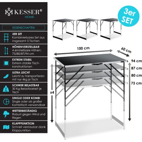 KESSER® Tavolo multifunzionale Profi 3 pezzi  100 x 60 cm  Tavolo per tappezzeria Portata 30 kg per tavolo Con funzione estraibile Tavolo pieghevole Tavolo per mercatini dell'usato Tavolo laterale  Ne