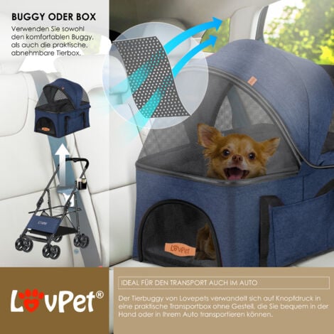 LOVPET® Passeggino per cani 2in1 Dog Buggy Borsa da trasporto per cani Box pieghevole fino a 20 kg Pets Buggy con finestre a rete e copertura antipioggia Jogger  Blu