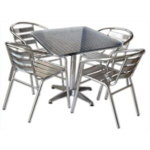 Set tavolo bar quadrato con 4 sedie in alluminio