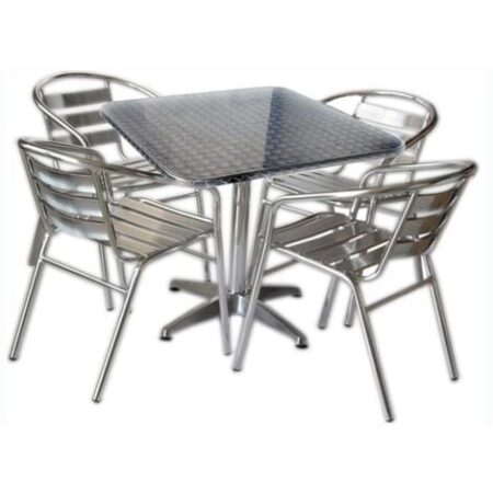 Set tavolo bar quadrato con 4 sedie in alluminio