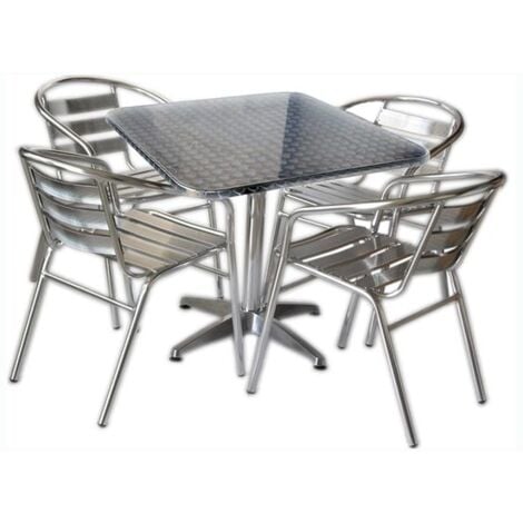 Set tavolo bar quadrato con 4 sedie in alluminio