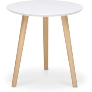 Tavolino con diametro di 40 cm bianco opaco con gambe in legno di pino – Etna