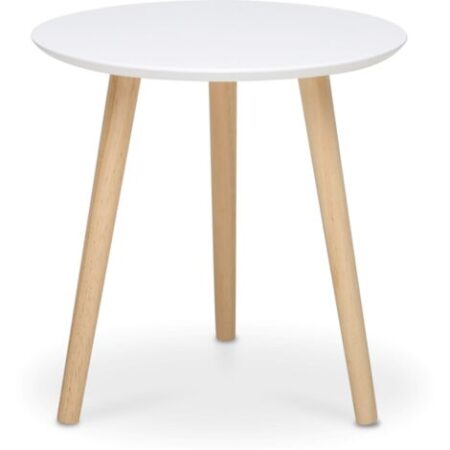 Tavolino con diametro di 40 cm bianco opaco con gambe in legno di pino - Etna