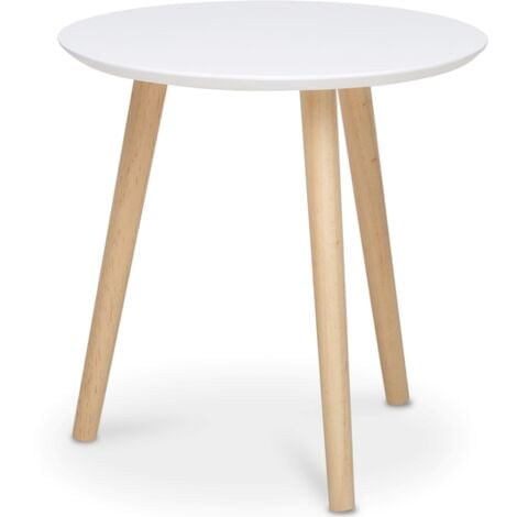 Tavolino con diametro di 40 cm bianco opaco con gambe in legno di pino - Etna