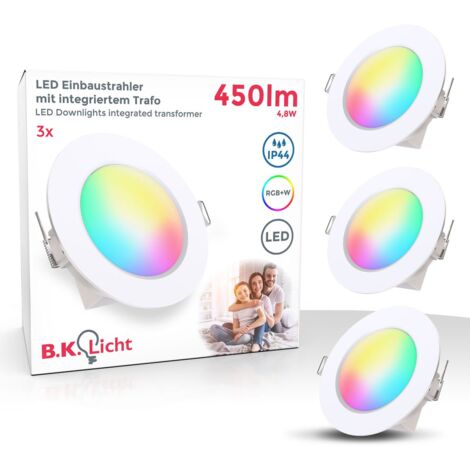 B.K.Licht I Set di 3 luci da incasso per bagno RGBW LED I faretto da incasso per bagno colorato I telecomando I foro Ø70 mm I dimmerabile I 92x45 (DxH) I bianco