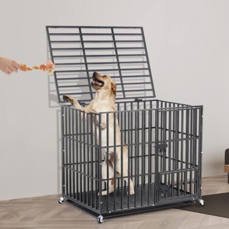 L Gabbia per Cani Grande Gabbia Kennel in Metallo per Cani Box Gabbia con Ruote per Cani Indistruttibile Anti-morso 95x57x 81cm