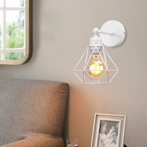 Lampada da Parete Interni, Industriale Stile Applique in Metallo, Illuminazione da Parete Gabbia Diamante Regolabile 180° per Soggiorno Camera da Letto Corridoio (2X Bianco)