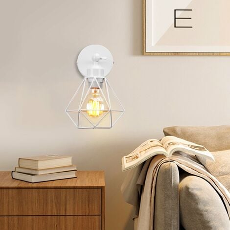 Lampada da Parete Interni, Industriale Stile Applique in Metallo, Illuminazione da Parete Gabbia Diamante Regolabile 180° per Soggiorno Camera da Letto Corridoio (2X Bianco)