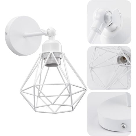 Lampada da Parete Interni, Industriale Stile Applique in Metallo, Illuminazione da Parete Gabbia Diamante Regolabile 180° per Soggiorno Camera da Letto Corridoio (2X Bianco)