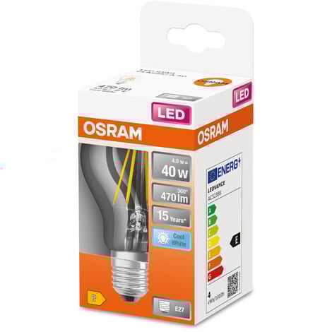 OSRAM Lampada LED - E27 - Bianco freddo - 4000 K - 4 W - Sostituisce lampade ad incandescenza 40W - chiara - LED Retrofit CLASSIC A