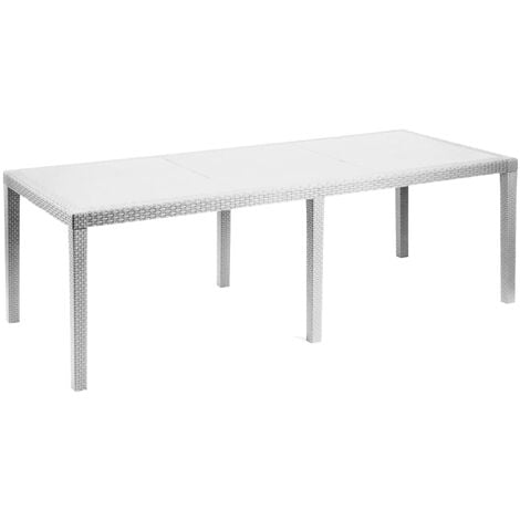 Dmora - Tavolo da esterno Abbaviva, Ripiano rettangolare allungabile da pranzo, Tavolo da giardino estensibile effetto rattan, 100% Made in Italy, 150/220x90h72 cm, Bianco