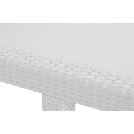 Dmora - Tavolo da esterno Abbaviva, Ripiano rettangolare allungabile da pranzo, Tavolo da giardino estensibile effetto rattan, 100% Made in Italy, 150/220x90h72 cm, Bianco
