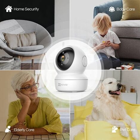 EZVIZ CS-C6N Telecamera Videosorveglianza Sorveglianza Wi Fi Wireless Interna 2k 4 Mpx Pan/Tilt/Zoom Compatibile Alexa, Rotazione a 360°, Visione Notturna, Tracciamento del Movimento e Audio Bi-direzi