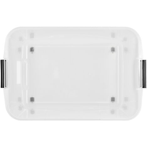Iris Ohyama, Scatola portaoggetti in plastica, Scatola portaoggetti per ufficio 60L, Lotto di 4, TBR-60, Trasparente, Impilabile, Clip di chiusura - L39 x P57 x A38 cm