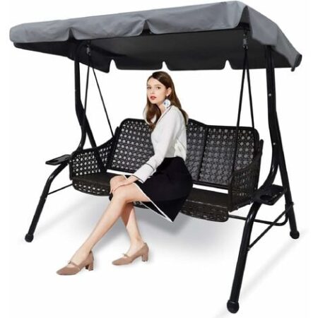 Tetto di ricambio universale per dondolo da giardino a 3 posti, rivestimento di ricambio per tettuccio parasole, altalena (large, grigio) (Grigio, S)