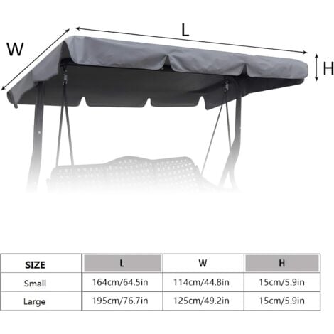 Tetto di ricambio universale per dondolo da giardino a 3 posti, rivestimento di ricambio per tettuccio parasole, altalena (large, grigio) (Grigio, S)