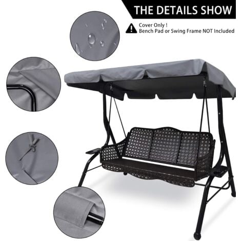 Tetto di ricambio universale per dondolo da giardino a 3 posti, rivestimento di ricambio per tettuccio parasole, altalena (large, grigio) (Grigio, S)